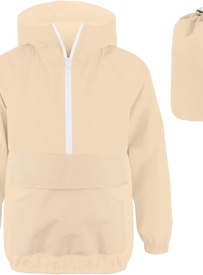 Girls Boys Rain Jacket Lightweight Waterproof Packable Hooded Half zip RainCoats Windbreaker for Outdoor 4-13Year