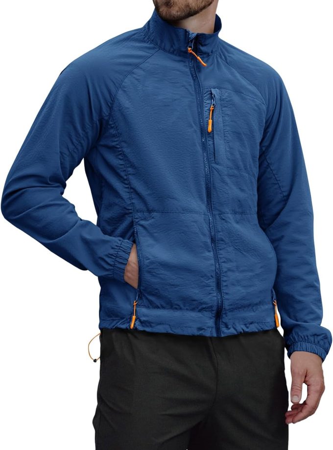 Mens Lightweight Jacket Windbreaker Full Zip Long Sleeve Outdoor Athletic Jackets for Hiking