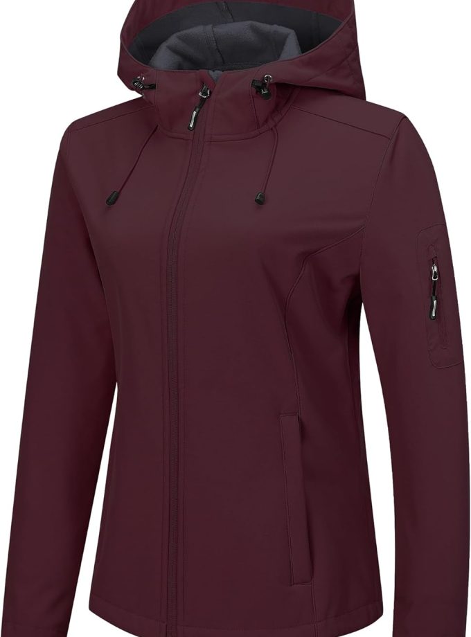 Women's Softshell Jacket with Hood Fleece Lined Warm Lightweight Waterproof Insulated Windbreaker