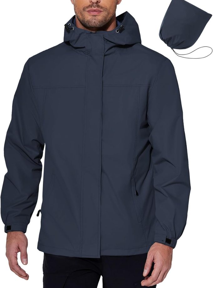 Men's Rain Jacket Waterproof With Hood Lightweight Packable Shell Raincoat Windbreaker For Cycling Golf Travel