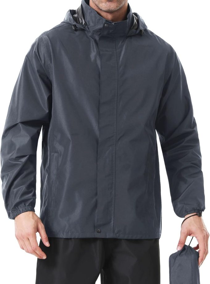 Men's Rain Jacket Lightweight Waterproof Packable Rain Shell Jacket Raincoat with Hood Windbreaker for Cycling, Golf