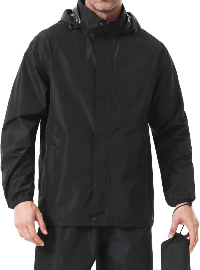 Men's Rain Jacket Lightweight Waterproof Packable Rain Shell Jacket Raincoat with Hood Windbreaker for Cycling, Golf