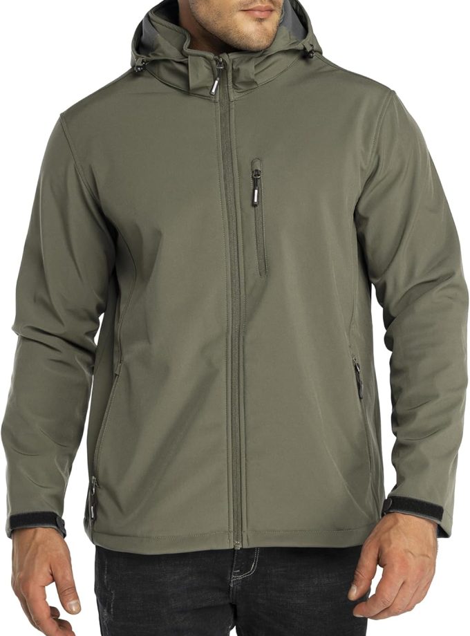 Men's Lightweight Softshell Jacket Fleece Lined Hooded Water Resistant Winter Hiking Windbreaker Jackets