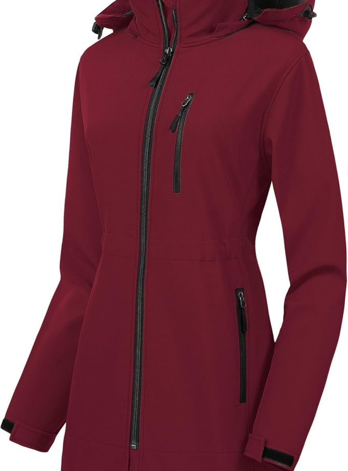 Women Lightweight Waterproof Long Softshell Tactical Jacket Fleece Lined Windbreaker