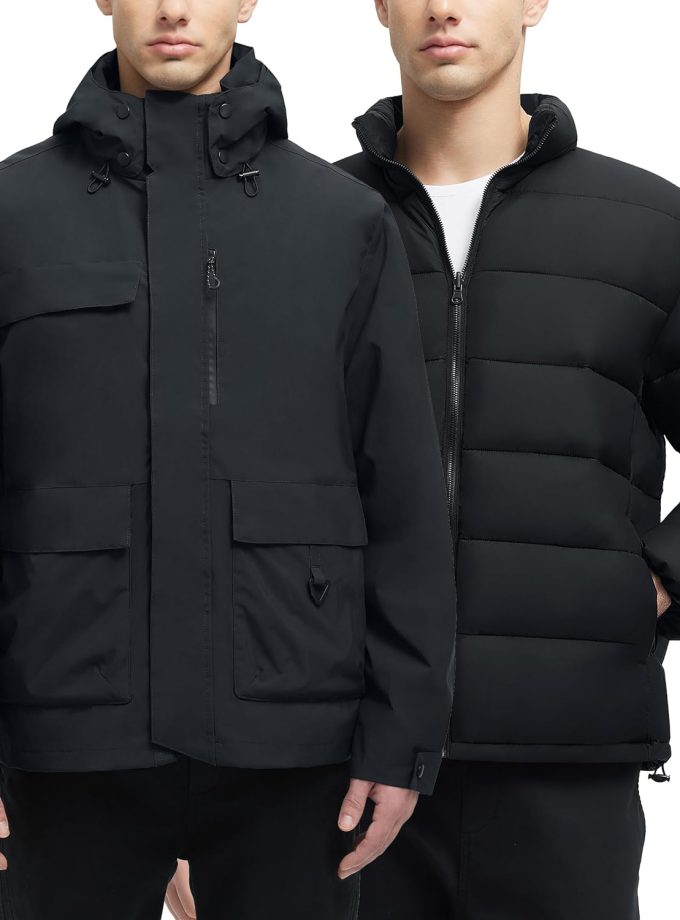 Men's 3 in 1 Waterproof Winter Jackets Ski Warm Snow Rain Coat Puffer Liner Hood Windbreaker