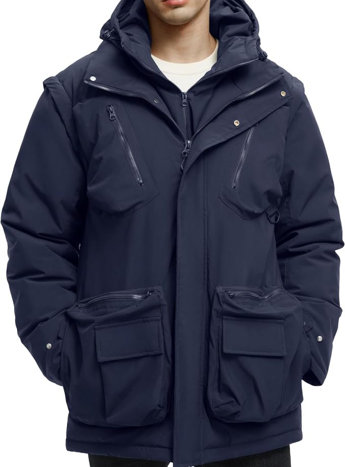 Men's Winter Coats Warm Water Resistant Puffy Hooded Windbreaker Insulated Parka Jackets with Removable Hood