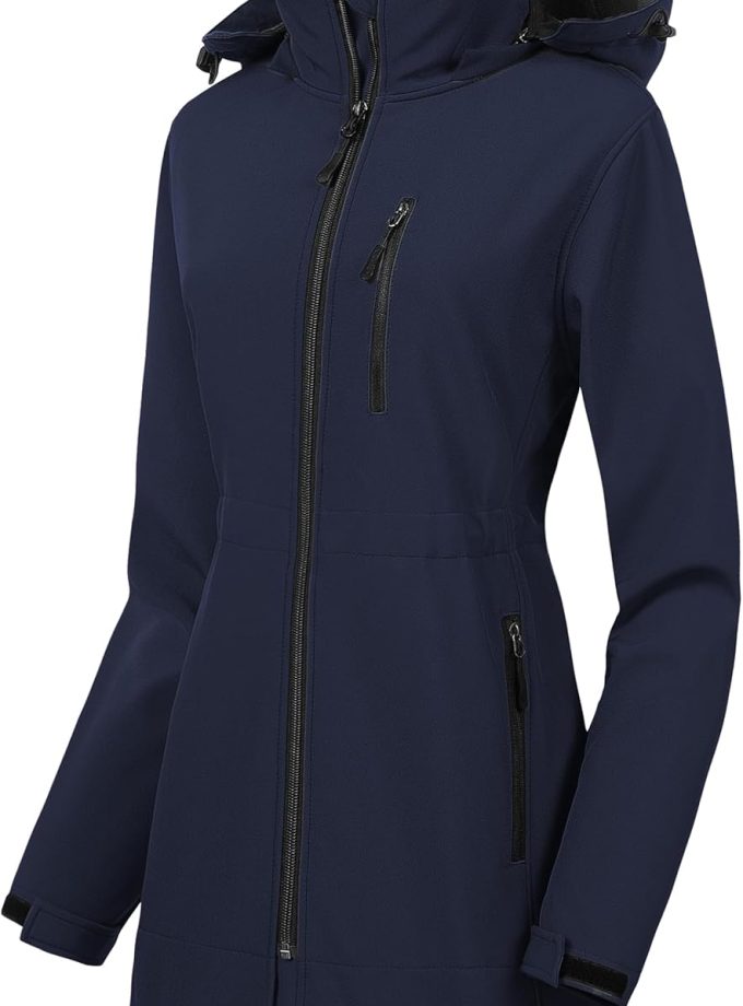 Women Lightweight Waterproof Long Softshell Tactical Jacket Fleece Lined Windbreaker