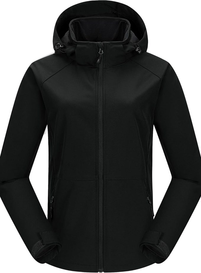 33,000ft Women Waterproof Softshell Jacket with Removable Hood Lightweight Fleece Lined Warm Insulated Rain Windbreaker
