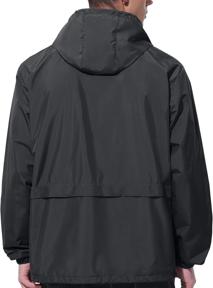 Mens Rain Jacket Raincoat Windbreaker Running Waterproof Lightweight Packable with Hood Travel Hiking Cycling