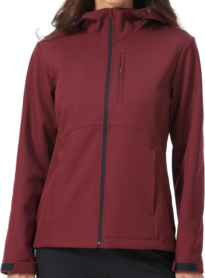 Women Softshell Fleece Lined Warm Windbreaker Jacket Light Hooded Water Resistant Rain Coat for Travel Daily