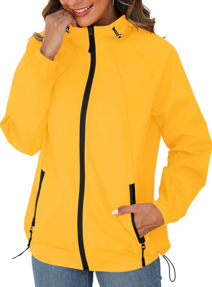 Rain Jacket for Women Waterproof Lightweight Windbreaker Jacket with Hood Packable Raincoat with Pockets