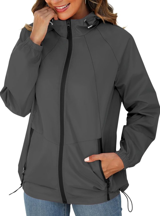 Rain Jacket for Women Waterproof Lightweight Windbreaker Jacket with Hood Packable Raincoat with Pockets