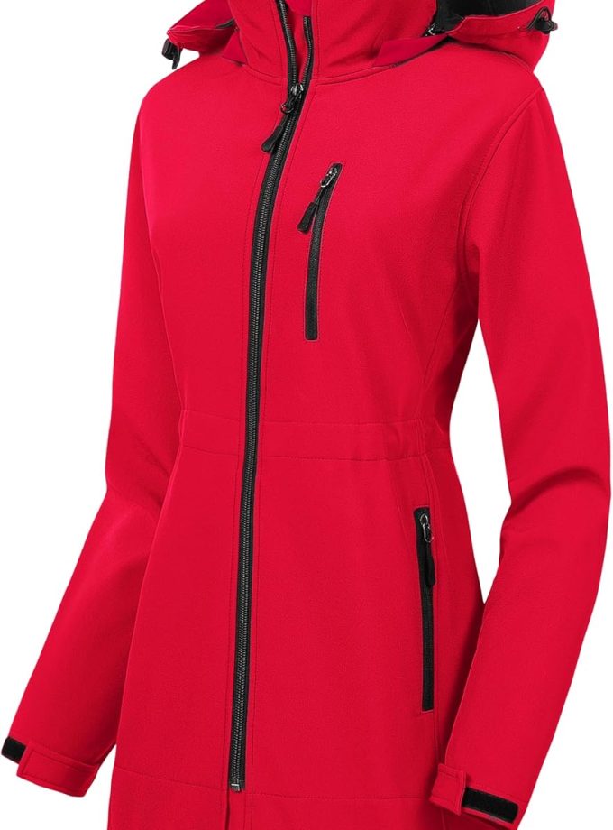 Women Lightweight Waterproof Long Softshell Tactical Jacket Fleece Lined Windbreaker