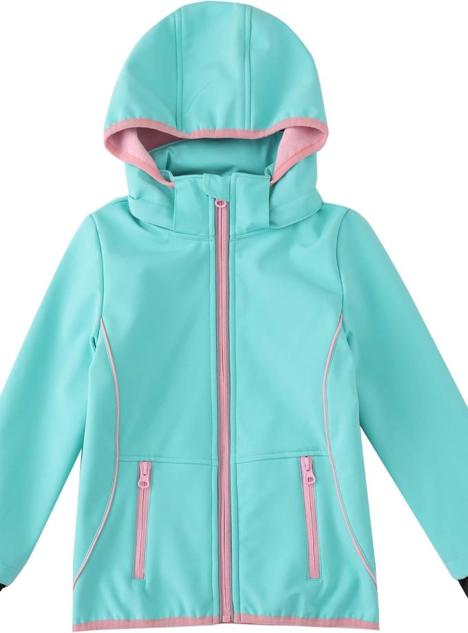 Girls Hooded Fleece Lined Waterproof Windproof Jacket