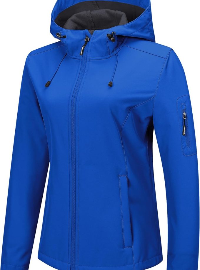 Women Softshell Jacket with Hood Fleece Lined Warm Lightweight Waterproof Insulated Windbreaker
