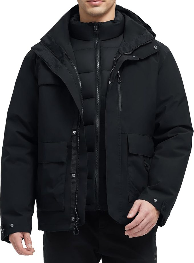 Men's 3 in 1 Waterproof Winter Jackets Ski Warm Snow Rain Coat Puffer Liner Hood Windbreaker
