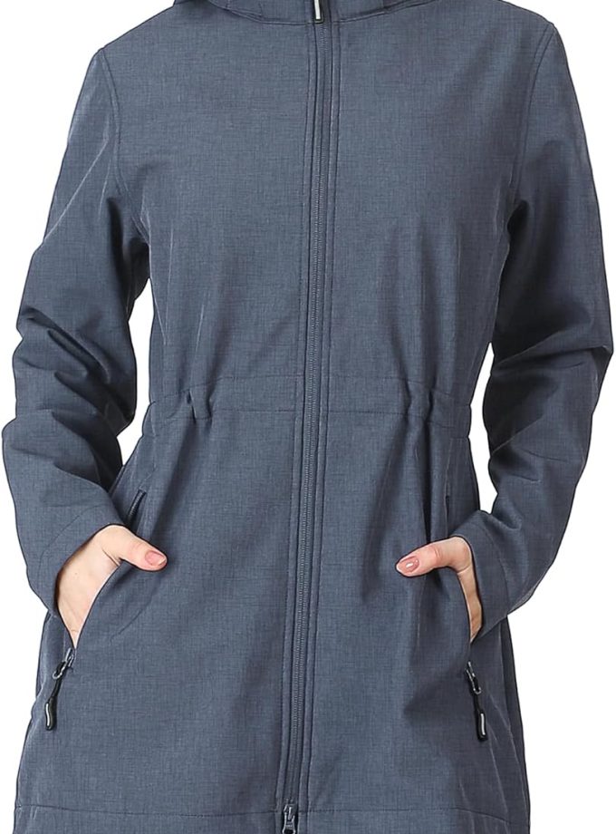 Women Softshell Jacket with Removable Hood Fleece Lined Windbreaker Insulated Long Warm Rain Jacket