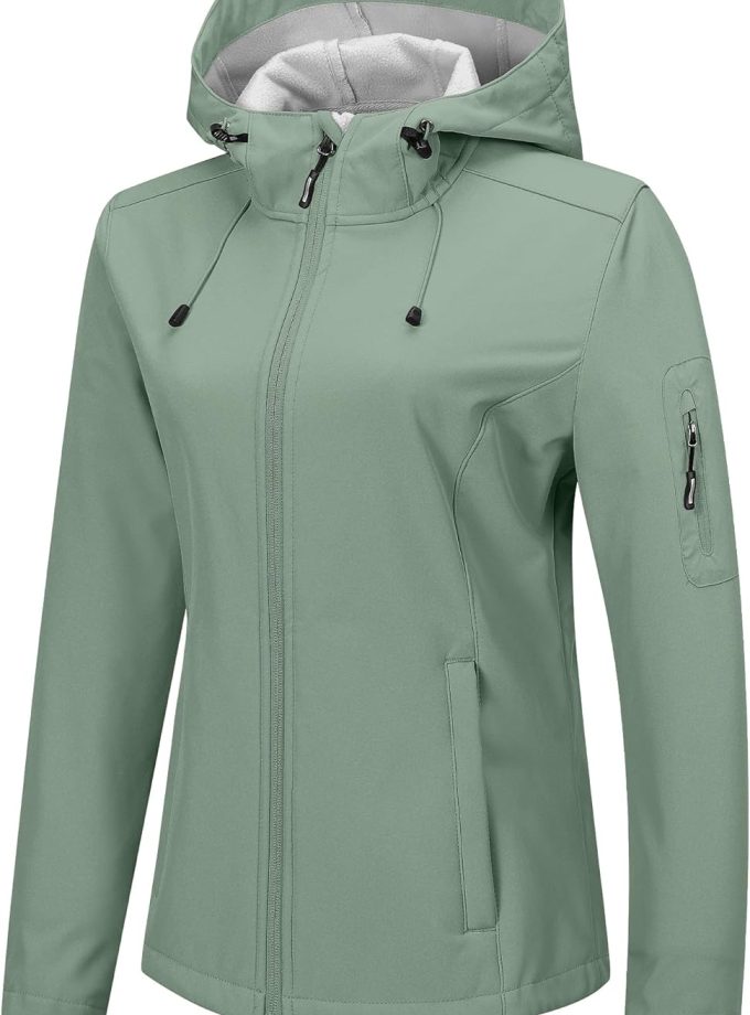 Women's Softshell Jacket with Hood Fleece Lined Warm Lightweight Waterproof Insulated Windbreaker