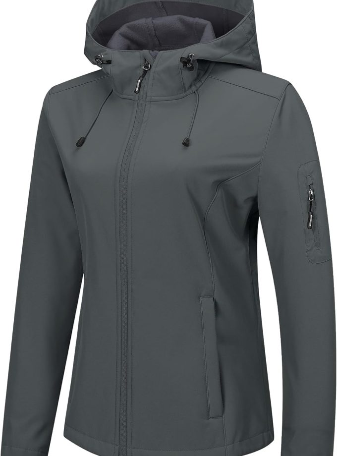 Women Softshell Jacket with Hood Fleece Lined Warm Lightweight Waterproof Insulated Windbreaker