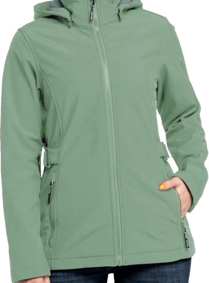 Women's Softshell Jacket with Removable Hood, Insulated Windbreaker Waterproof Warm Fleece Lined Coat