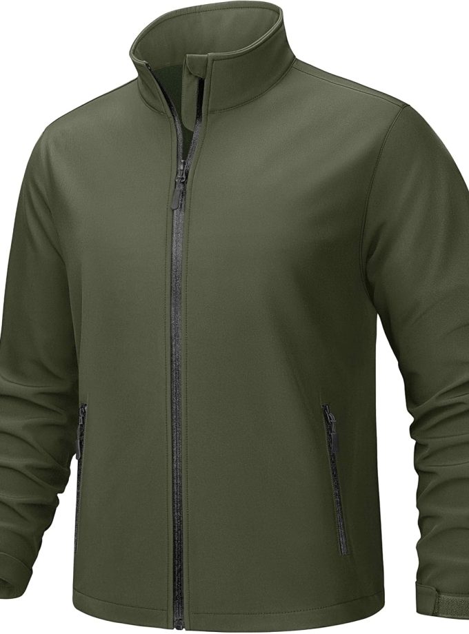 Men's Lightweight Softshell Jacket Waterproof Lightweight Fleece Lined Winter Coat with 4 Pockets Windbreaker