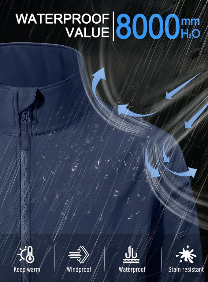 Men's Lightweight Softshell Jacket Warm Fleece Lined Waterproof Rain Jacket Windbreaker Windproof Soft Shell Outdoor