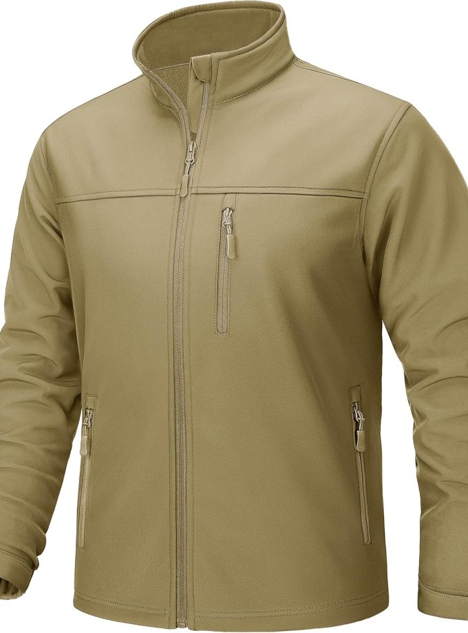 Men's Lightweight Softshell Jacket Fleece Lined Waterproof Tactical Rain Zip Up Winter Coat Windbreaker Casual