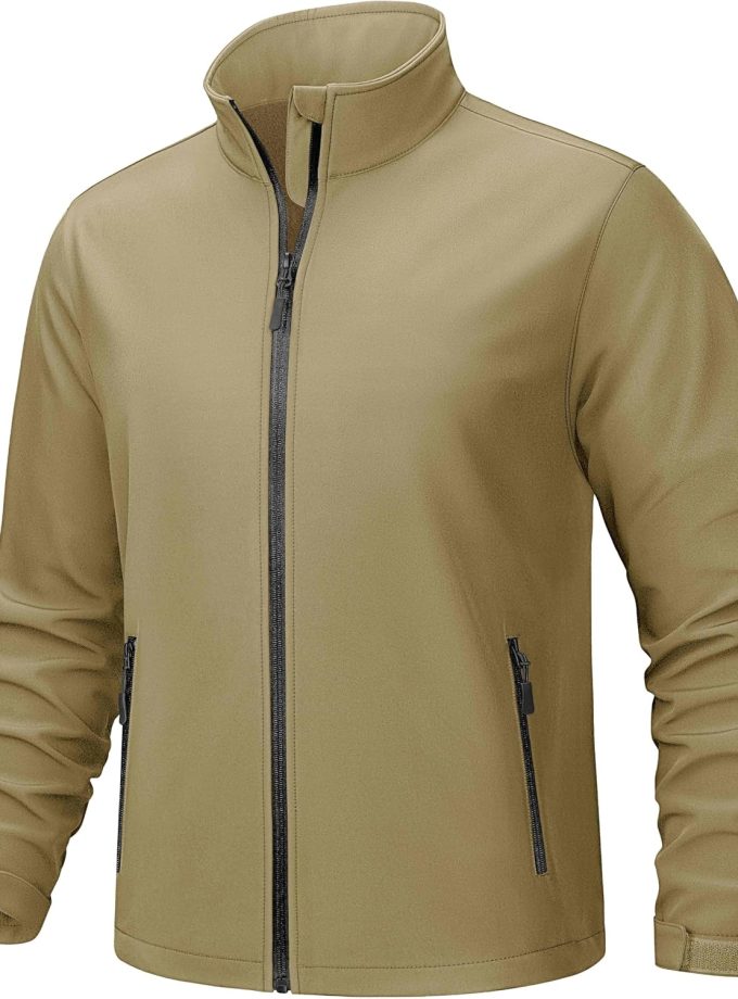 Men's Lightweight Softshell Jacket Waterproof Lightweight Fleece Lined Winter Coat with 4 Pockets Windbreaker