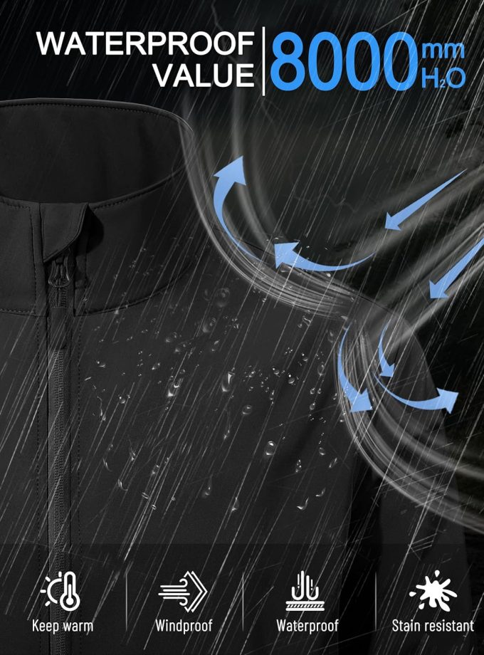 Men's Lightweight Softshell Jacket Warm Fleece Lined Waterproof Rain Jacket Windbreaker Windproof Soft Shell Outdoor