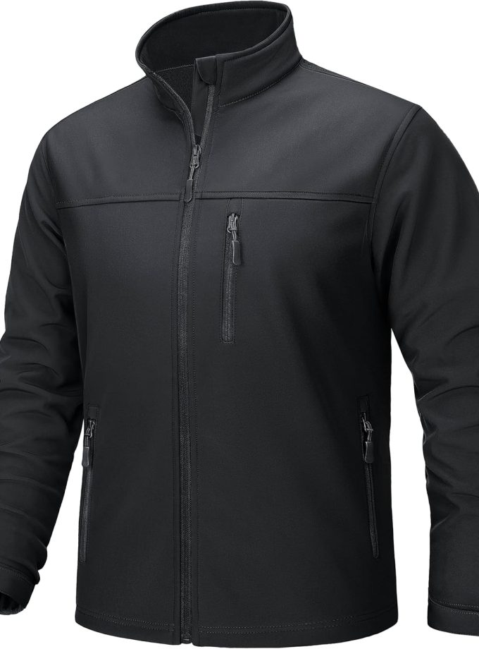 Men's Lightweight Softshell Jacket Fleece Lined Waterproof Tactical Rain Zip Up Winter Coat Windbreaker Casual