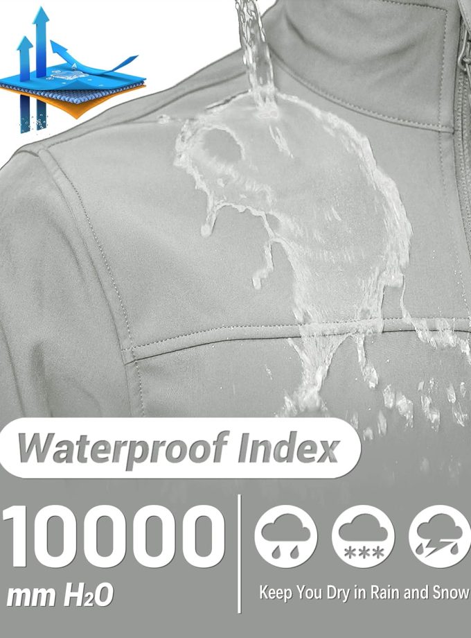 Men's Lightweight Softshell Jacket Fleece Lined Waterproof Tactical Rain Zip Up Winter Coat Windbreaker Casual