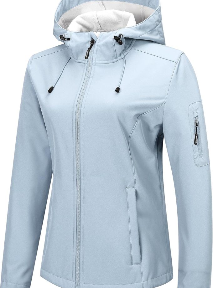 Women's Softshell Jacket with Hood Fleece Lined Warm Lightweight Waterproof Insulated Windbreaker